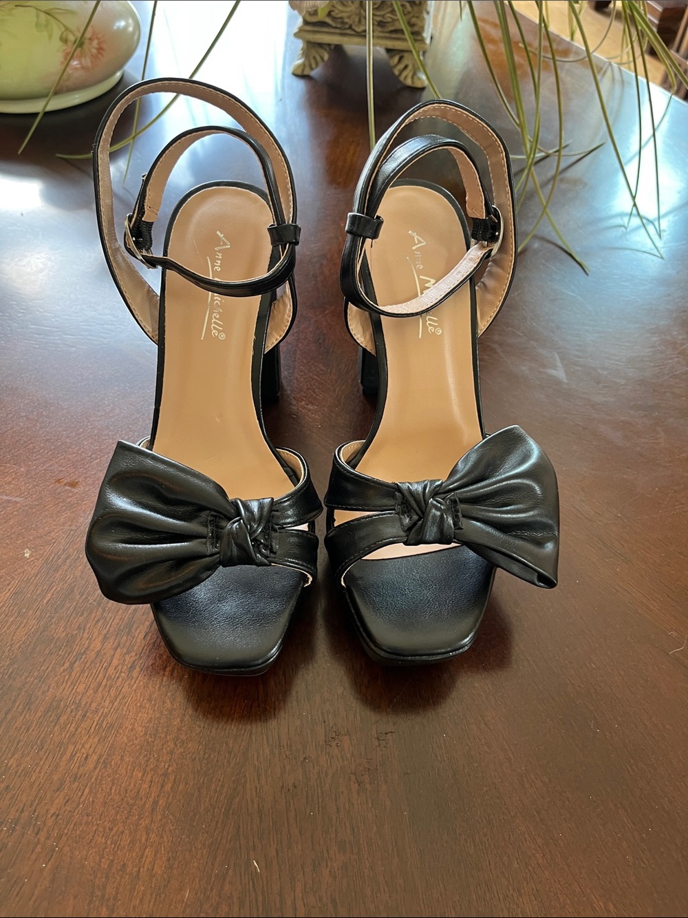 Anne Michelle Black Bow Slingback Heels